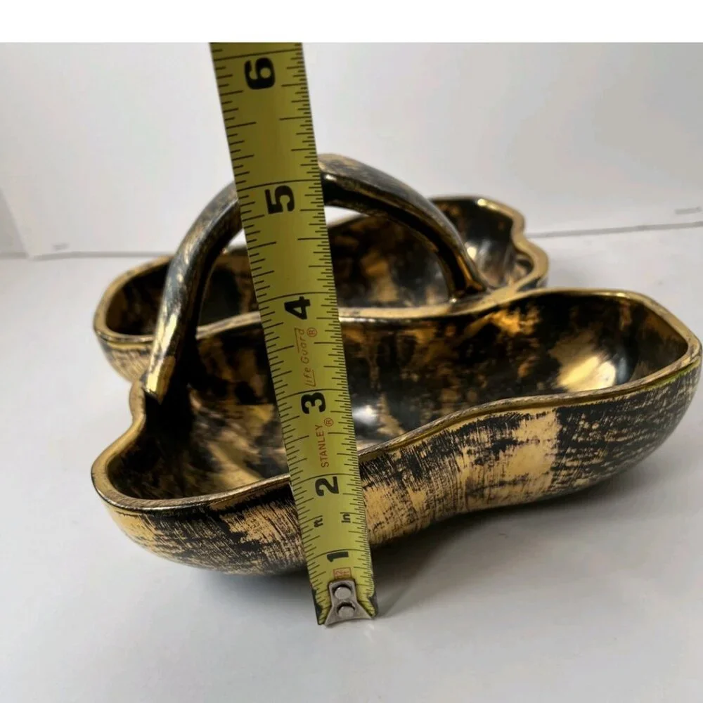 Vintage STANGL Black Gold Double Pear Bowl #3782 22K Gold MCM Pottery